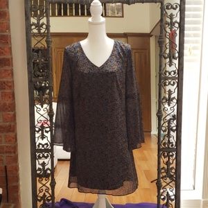 CAbi Navy and Mustard Floral Midi Dress